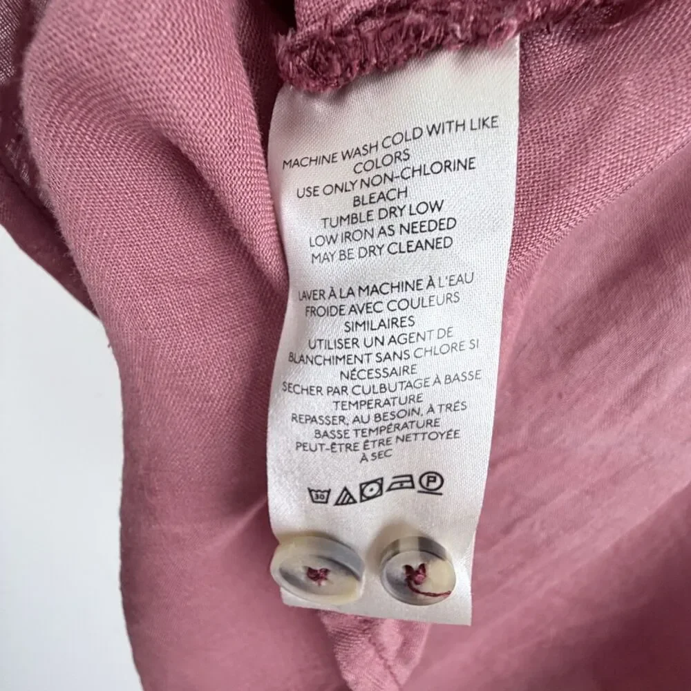 pilcro by anthropologie 100% linen button down beachcore rose women's top xs - Picture 6 of 8
